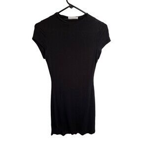 Stella Luce Womens Midi T Shirt Dress Black Small Mock Neck Bodycon Lined